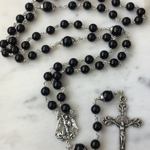 Saint Michael Men's Rosary 8mm Onyx Gemstones All Sterling Silver Replicas of Antique French Medals Sterling Silver Wire CeCeAgnes image 7