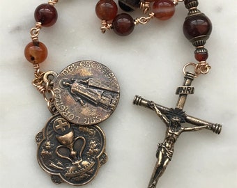 Saint Lawrence Single Decade Rosary - Sardonyx and Bronze - Spanish Tenner CeCeAgnes