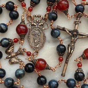 Large Bronze Rosary - Our Lady Undoer of Knots - Blue Tiger Eye and Carnelian CeCeAgnes