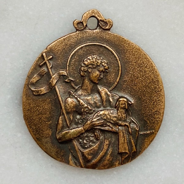 Saint John the Baptist Medal: 1349 Antique French Bronze Reproduction