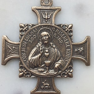 Eucharist/Sacred Heart Medal - Blessed Sacrament - Monstrance with Angels - Bronze or Sterling Silver - Antique Reproduction 1093 CeCeAgnes