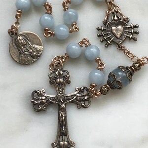 Pocket Servite Rosary - Aquamarine - Bronze - Seven Sorrows Chaplet - Our Lady of Sorrows CeCeAgnes