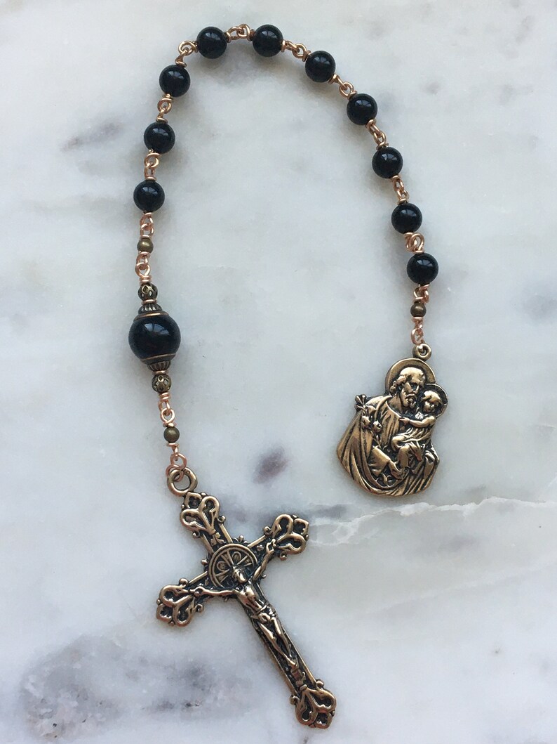 Saint Joseph Single Decade Rosary Onyx and Bronze Lilies | Etsy