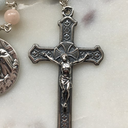 Shops Baptism Tenner - Pastel Beryl Morganite Gemstone Rosary - Argentium and Sterling Silver CeCeAgnes