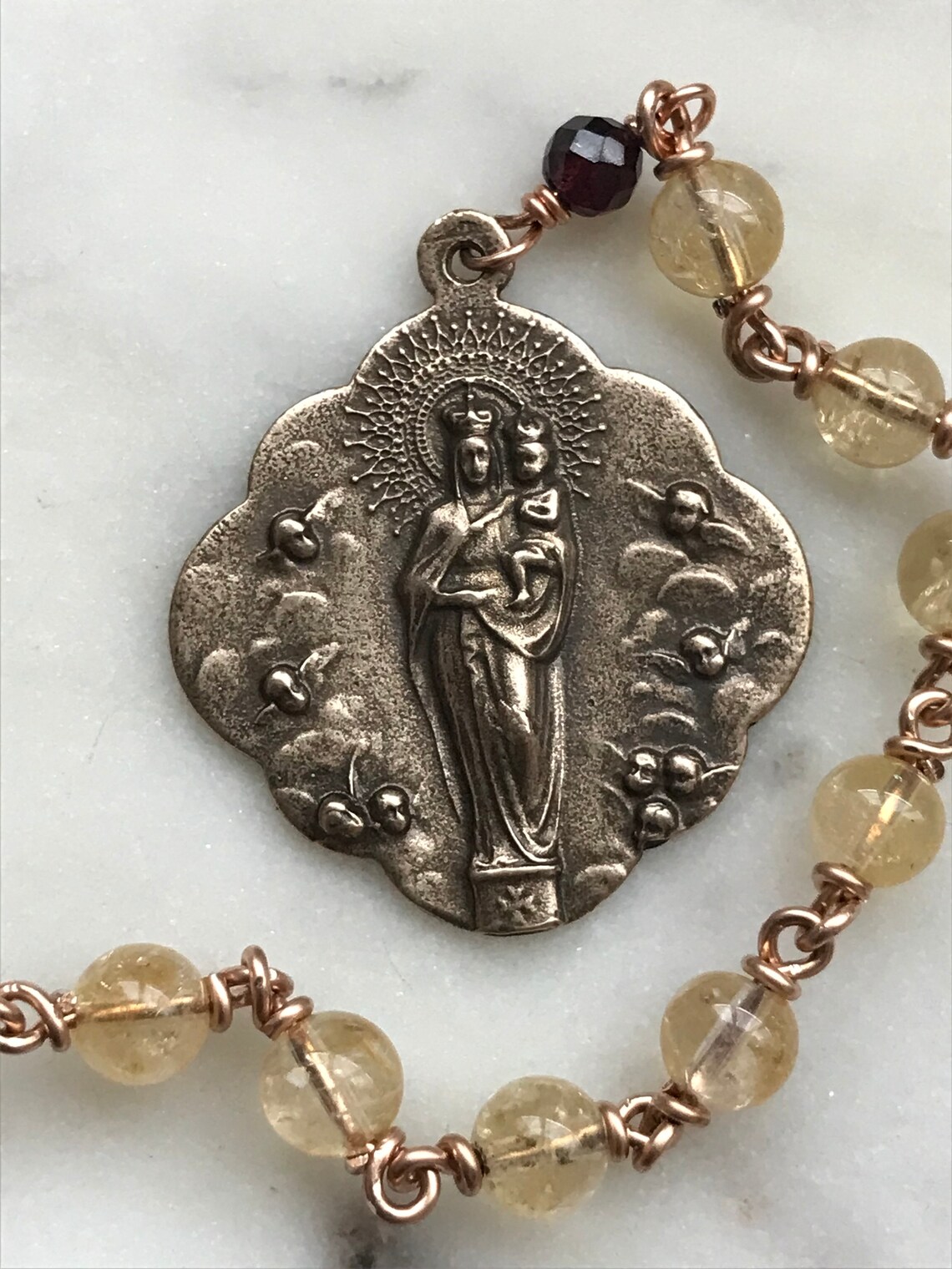 Saint James Pocket Rosary - Our Lady of the Pillar - Citrine and Bronze ...