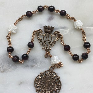 Little Crown of Mary Chaplet - Bronze - Garnet Gemstones - Chaplet of the Immaculate Conception CeCeAgnes