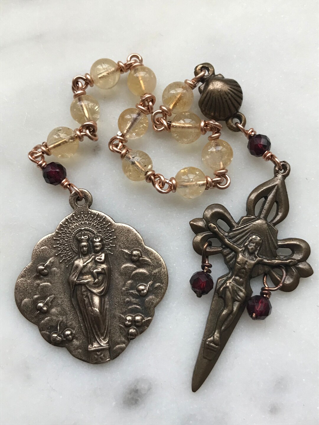 Saint James Pocket Rosary - Our Lady of the Pillar - Citrine and Bronze ...