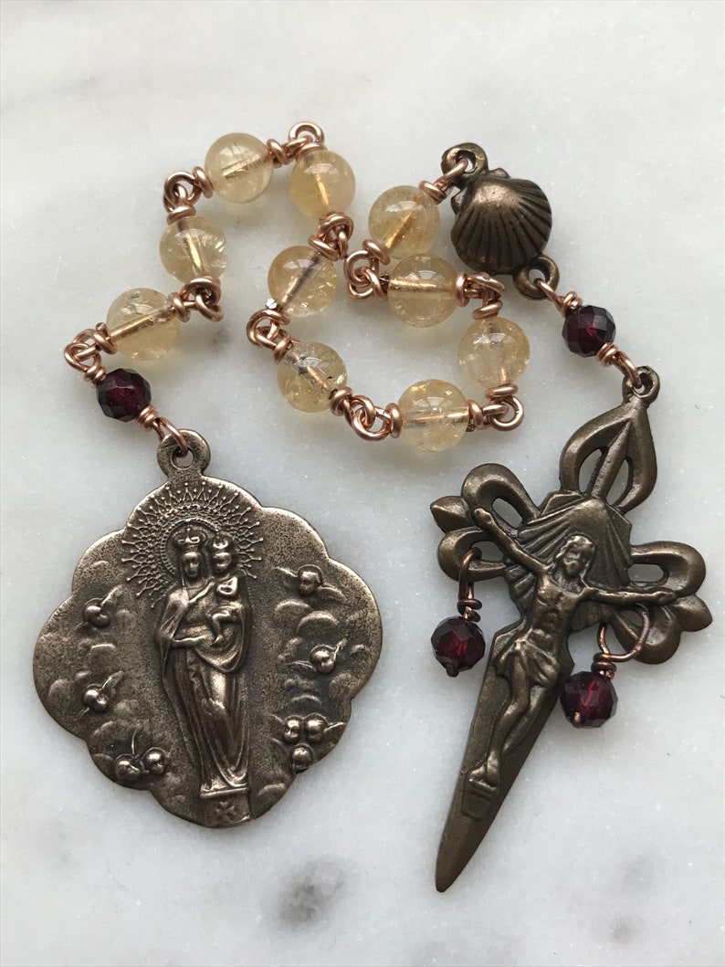 Saint James Pocket Rosary - Our Lady of the Pillar - Citrine and Bronze ...