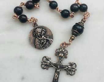 Bloodstone Pocket Rosary - Our Lady of Perpetual Help - Bronze - Single Decade Rosary CeCeAgnes