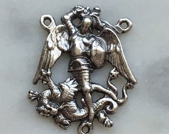 Saint Michael Rosary Centerpiece - Bronze or Sterling Silver - Antique Reproduction 1197 CeCeAgnes