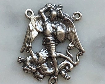 Saint Michael Rosary Centerpiece - Bronze or Sterling Silver - Antique Reproduction 1197 CeCeAgnes Rosary Parts