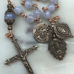 Beautiful Single Decade Rosary! - Blue Lace Agate - Bronze - Saint Michael - Miraculous Medal - Sacred Heart CeCeAgnes