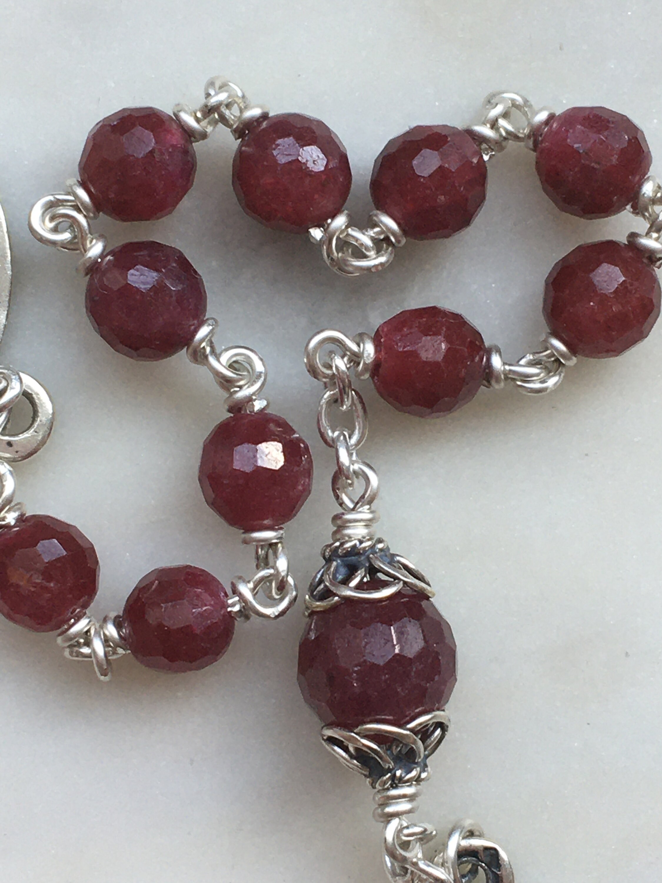 STERLING RUBY CHRON 美品 KARMA Sterling Silver Pocket Rosary - AAA Faceted Ruby Gemstones