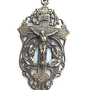 Crucifix Pendant with Two Angels in Adoration - Sterling Silver or Bronze - Antique Reproduction 1217 CeCeAgnes
