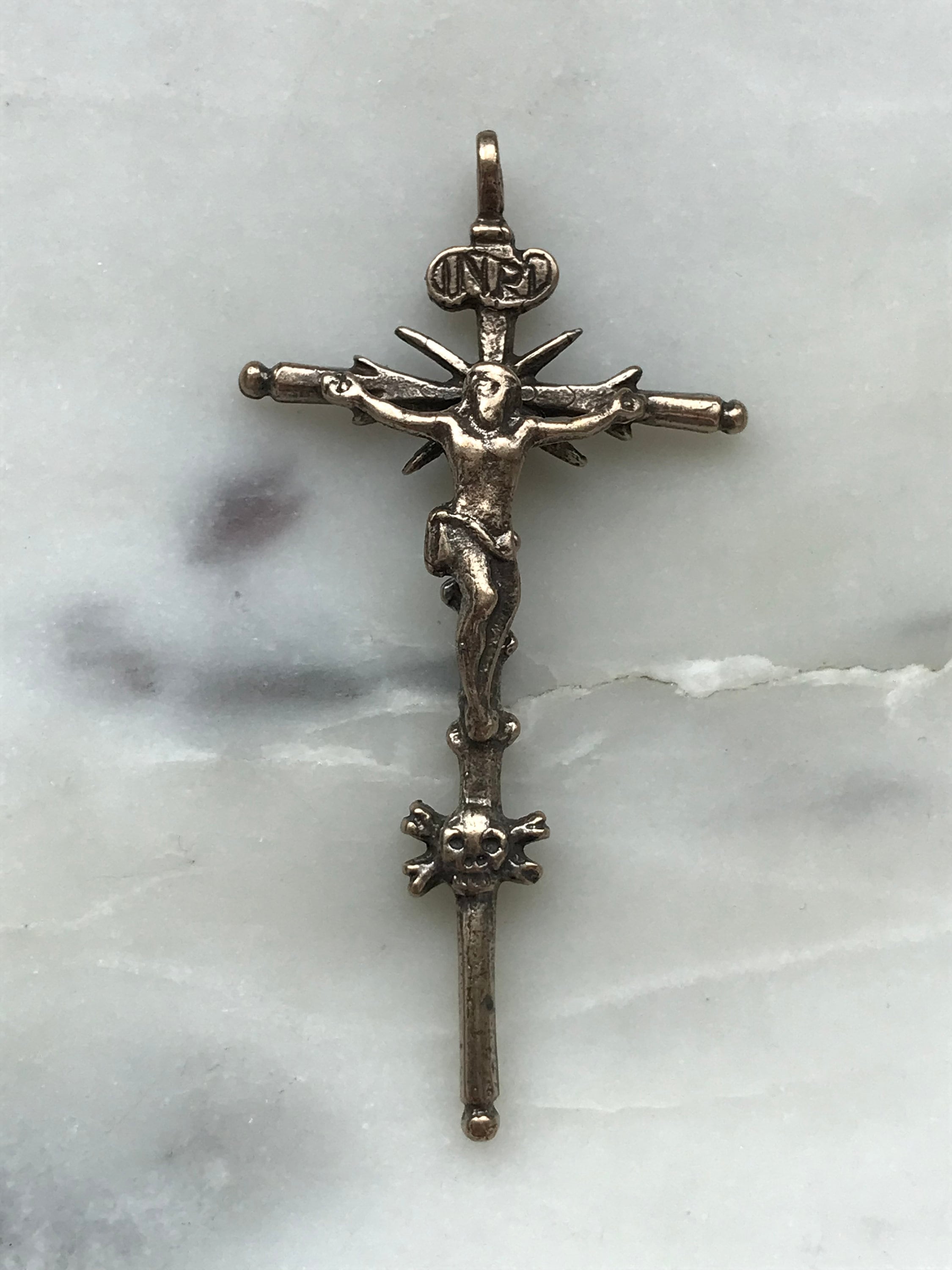 Memento Mori Crucifix Pendant - Bronze or Sterling Silver