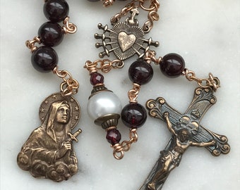 Pocket Servite Rosary - Garnet - Bronze - Seven Sorrows Chaplet - Our Lady of Sorrows CeCeAgnes
