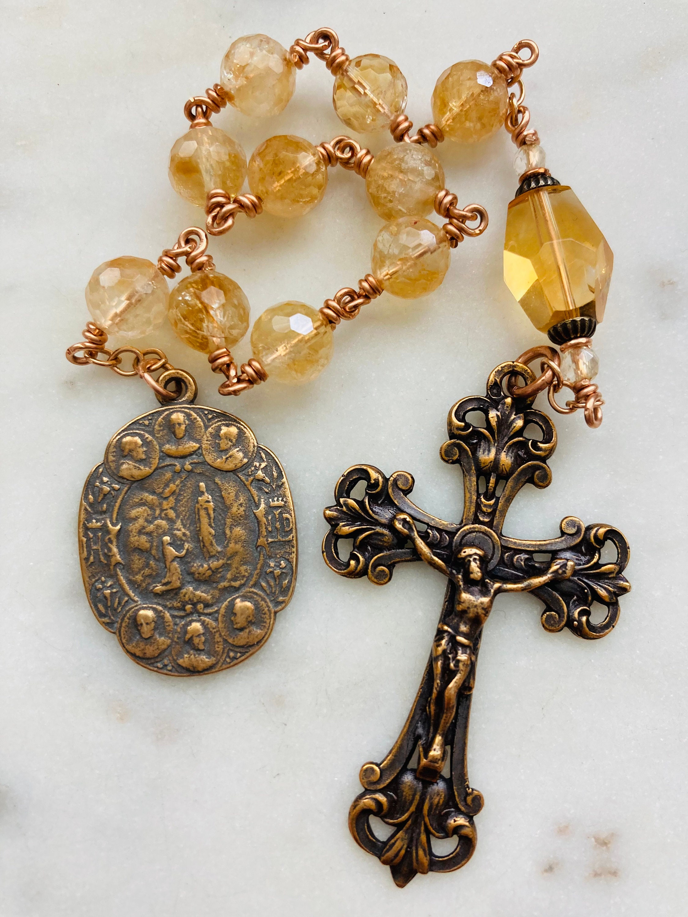 Our Lady of Lourdes Single Decade Rosary - Citrine and Bronze - Tenner ...