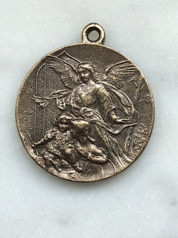Medal Guardian Angel Bronze or Sterling Silver Antique Etsy
