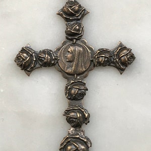 Mary with Roses Cross - Sterling Silver or Bronze - 984 CeCeAgnes