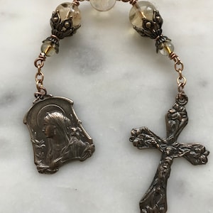 Three Hail Mary Chaplet - Mary with Lilies - Citrine and Bronze CeCeAgnes