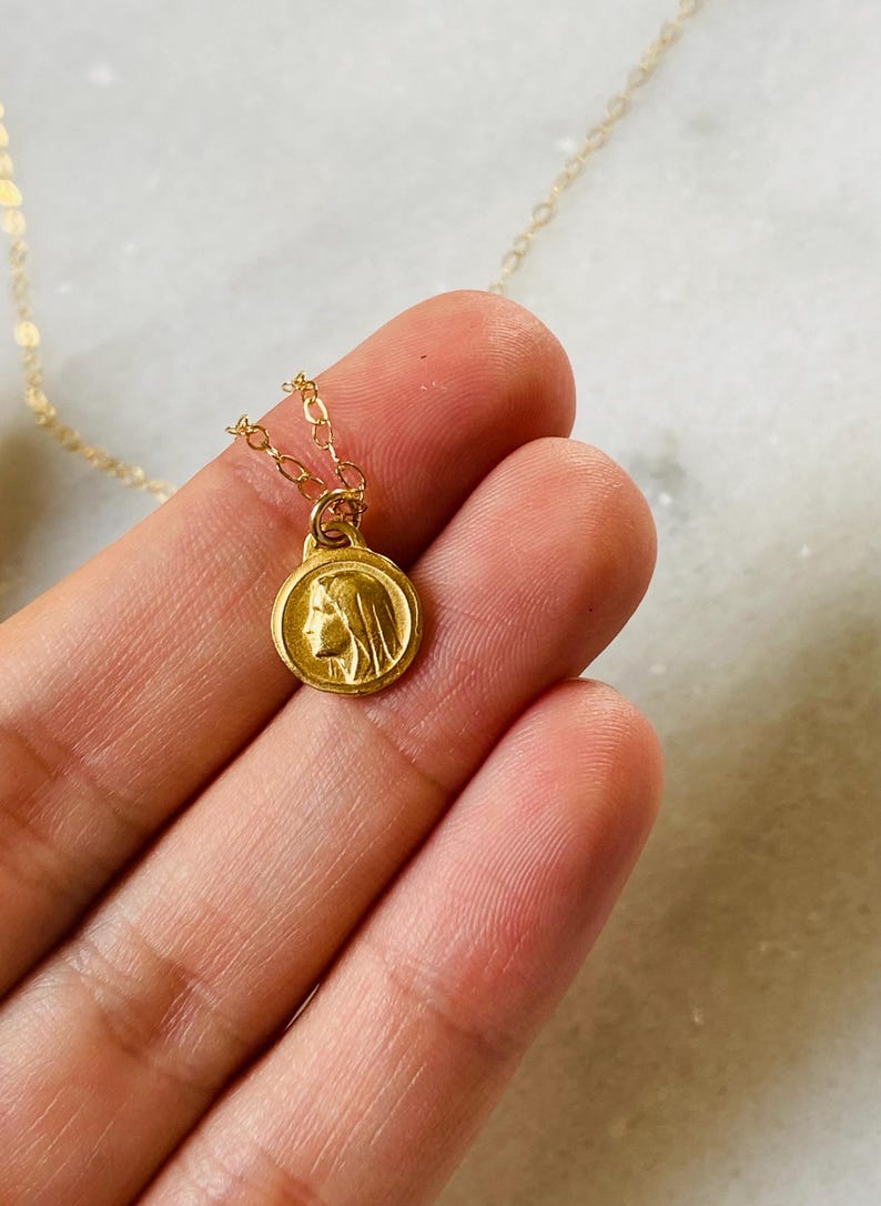 14k Gold Our Lady of Lourdes Catholic Necklace: Solid Gold Medal - Etsy