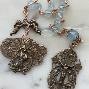 Angels Pocket Rosary - Blue Topaz and Bronze - Archangels Rosary - Michael, Gabriel, Raphael CeCeAgnes