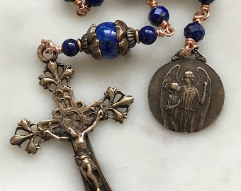 Tiny Tenner - Guardian Angel Pocket Rosary - Bronze and Lapis CeCeAgnes