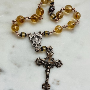 Auto Rosary - Citrine and Bronze - One Decade Rosary - Car Rosary CeCeAgnes