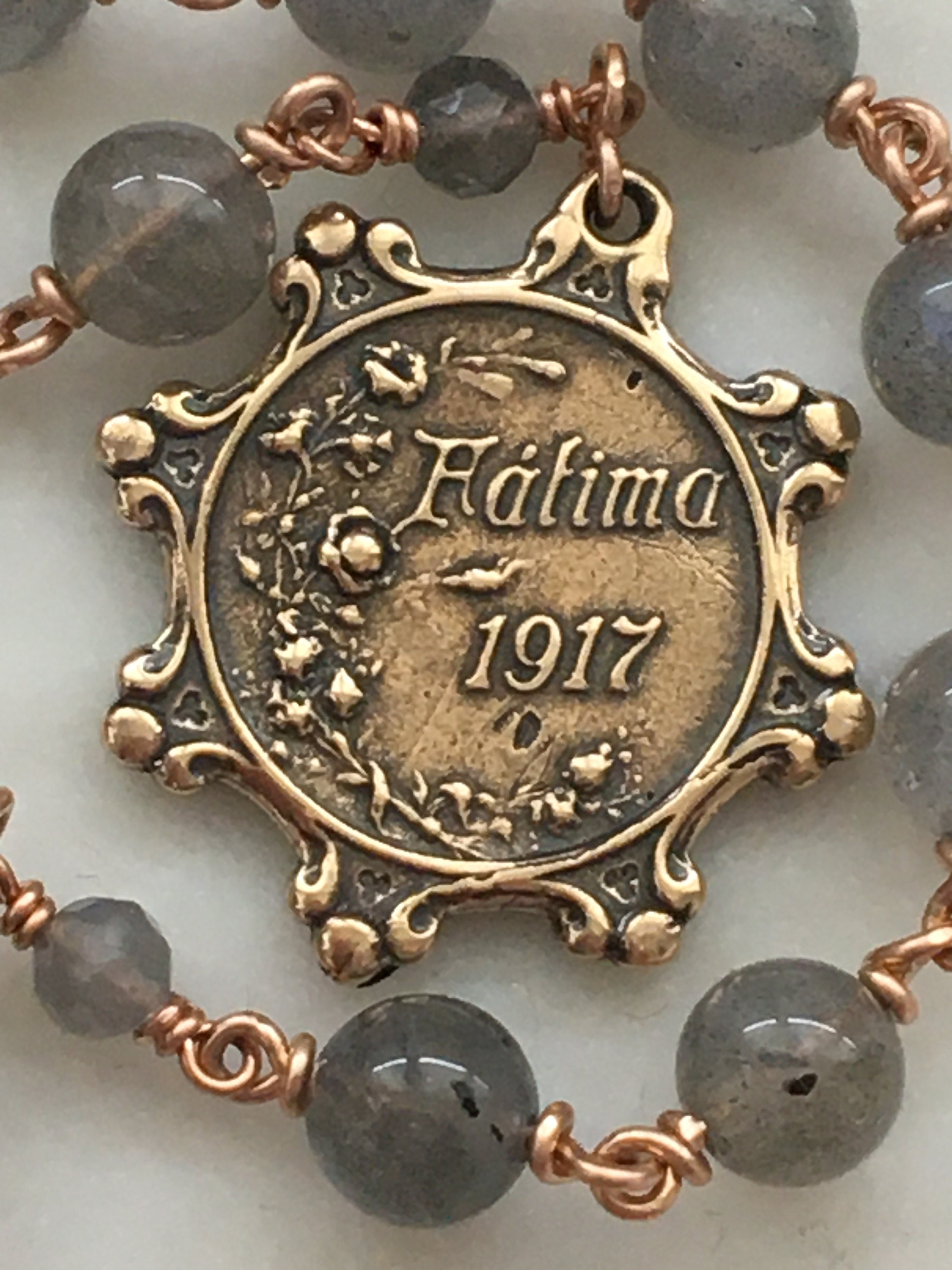 Our Lady of Fatima Pocket Rosary - Labradorite and Bronze - Single ...