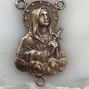 Virgin Mary Rosary Center - Pierced Heart - Bronze or Sterling Silver - Antique Reproduction 1593 CeCeAgnes