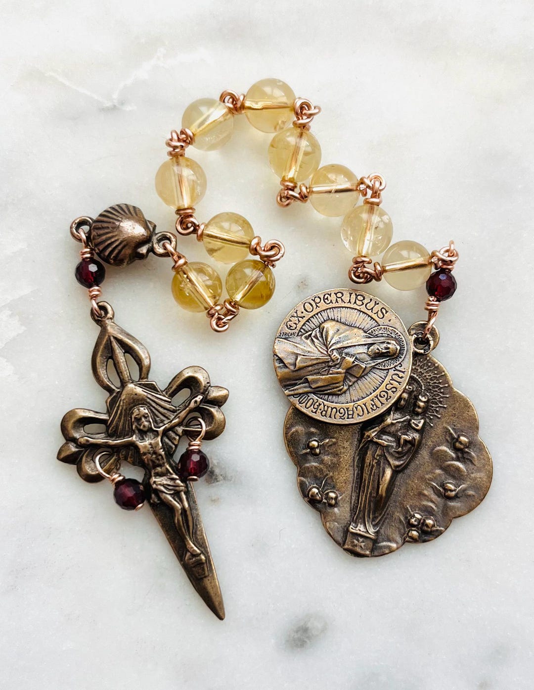 Saint James Pocket Rosary - Our Lady of the Pillar - Citrine and Bronze ...