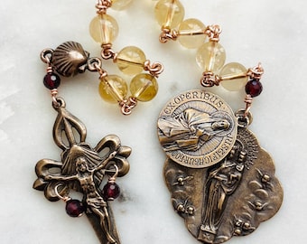 Saint James Pocket Rosary - Our Lady of the Pillar - Citrine and Bronze CeCeAgnes