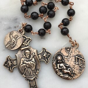 Saint Andrew Chaplet - Saint Francis and Infant Jesus - Garnet Gemstones - Bronze - Christmas Novena CeCeAgnes