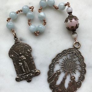 Large Aquamarine Pocket Rosary - Guardian Angel and Blessed Sacrament - Bronze - Single Decade Rosary