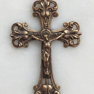 Crucifix Pendant -  Bronze - Antique French Reproduction 319 CeCeAgnes Rosary Parts