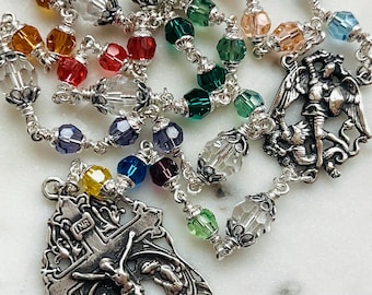 Saint Michael Chaplet - Sterling Silver - Crystals - Angels Crucifix CeCeAgnes