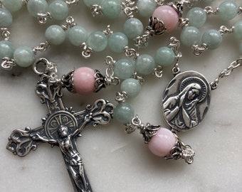 Heirloom Rosary - Sterling Silver - Jade - Pink Opal