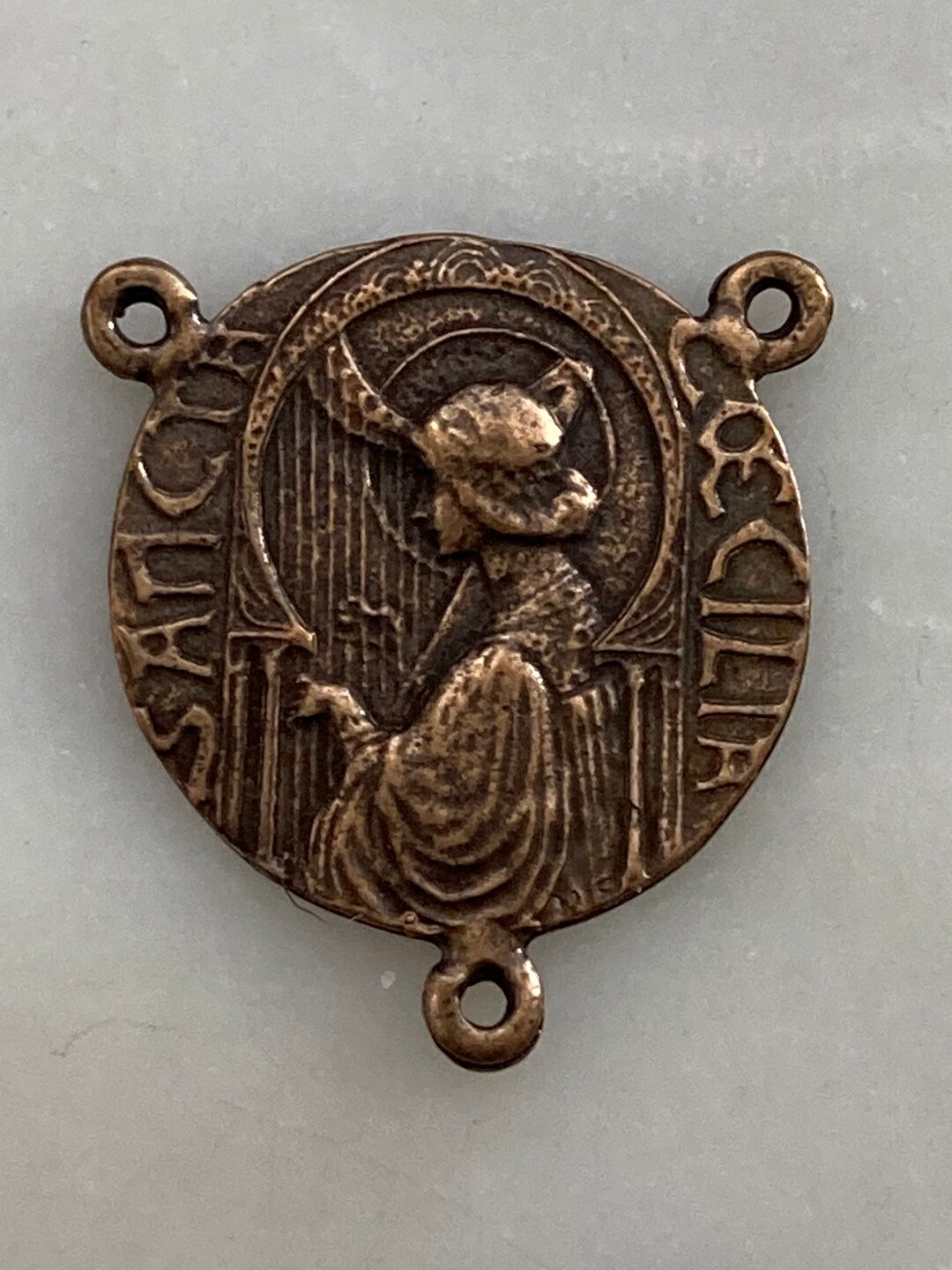 Saint Cecilia Rosary Centerpiece Bronze or Sterling Silver Antique