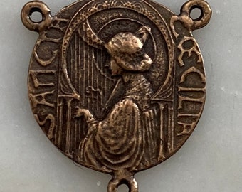 Saint Cecilia Rosary Centerpiece - Bronze or Sterling Silver - Antique Reproduction 1279 CeCeAgnes Rosary Parts