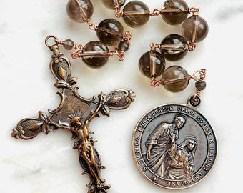 Saint Monica Rosary: Smokey Quartz, Bronze