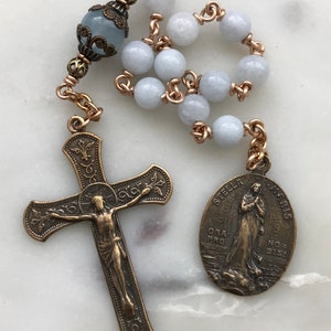 Stella Maris Pocket Rosary - Aquamarine Gemstones - Bronze Crucifix and Medal - Single Decade Rosary CeCeAgnes