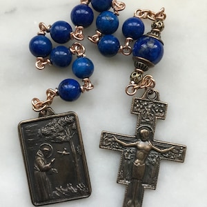 Saints Francis and Claire - Lapis One Decade Pocket Rosary -  San Damiano Crucifix CeCeAgnes