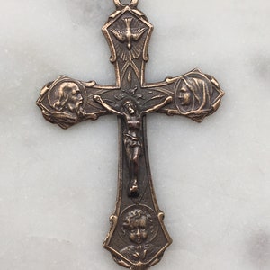 Holy Family Crucifix Pendant - Sterling Silver or Bronze - Antique Reproduction 314 CeCeAgnes