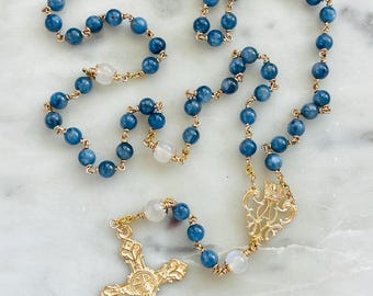 14K Gold Rosary Medals - Kyanite and Moonstone - CeCeAgnes