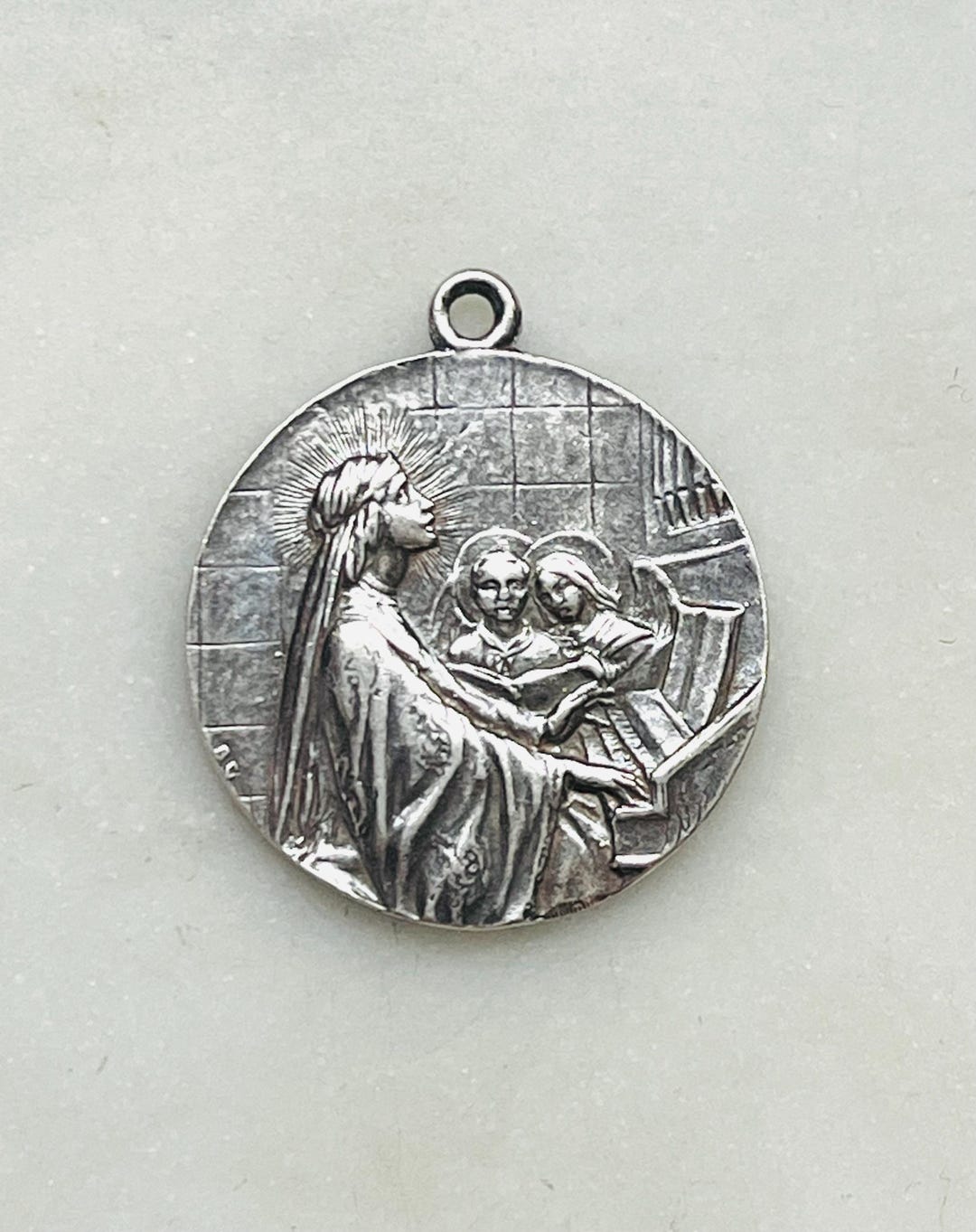 Saint Cecilia Medal - Sterling Silver - Antique French Reproduction ...