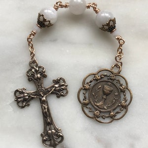 Three Hail Mary Chaplet - First Communion - Moonstone and Bronze CeCeAgnes