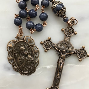 Our Lady of Perpetual Help Pocket Rosary - Sapphires and Bronze Tenner - Single Decade Rosary CeCeAgnes