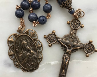 Sapphire Bronze Pocket Rosary - Our Lady of Perpetual Help Tenner