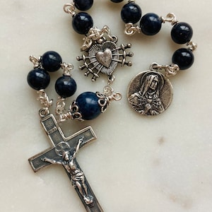 Pocket Servite Rosary - Sapphire Gemstones - Sterling and Sterling Silver - Seven Sorrows Chaplet - Our Lady of Sorrows CeCeAgnes