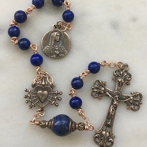 Pocket Servite Rosary - Lapis - Bronze - Seven Sorrows Chaplet - Our Lady of Sorrows CeCeAgnes